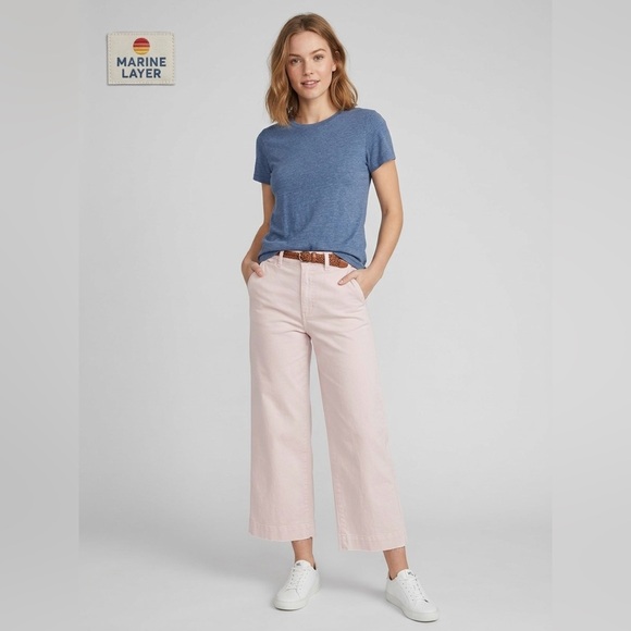 Marine Layer Denim - Marine Layer Allison Wide Leg Crop Pants Pink Size 10 Cotton Stretch High Rise